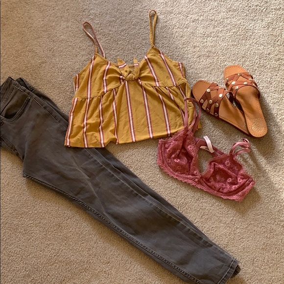 American Eagle Outfitters Tops - American Eagle Mustard/Pink Stripe Tank Top NWOT